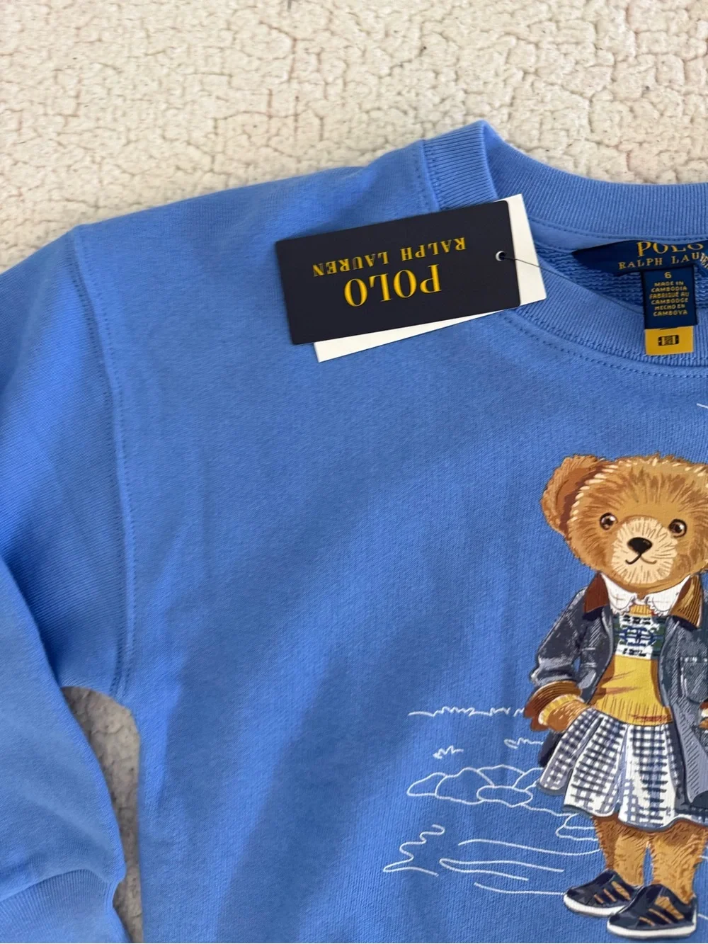 New girls Sz 6 Ralph Lauren Blue Polo Bear Sweatshirt with Embroidered Bear